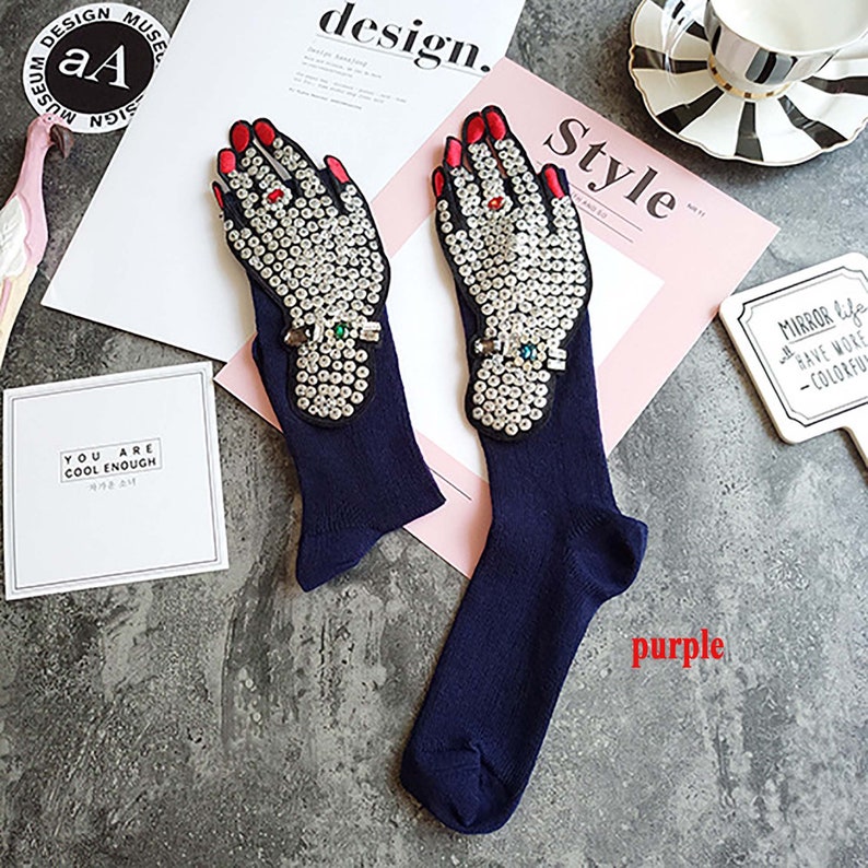 Funny Hand Pattern Unisex Socks,Embroidered Hand Sock for Womens and Mens,Party Birthday Presents Novel Funny Socks