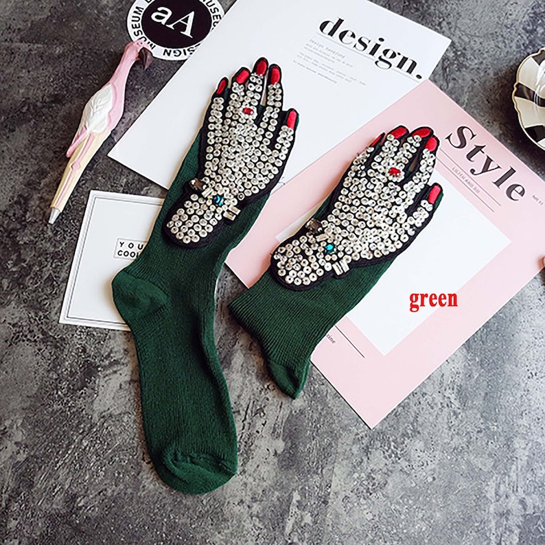Funny Hand Pattern Unisex Socks,Embroidered Hand Sock for Womens and Mens,Party Birthday Presents Novel Funny Socks