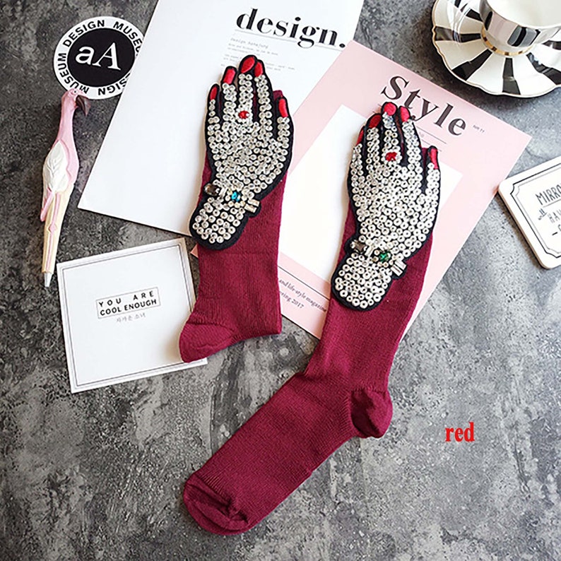 Funny Hand Pattern Unisex Socks,Embroidered Hand Sock for Womens and Mens,Party Birthday Presents Novel Funny Socks