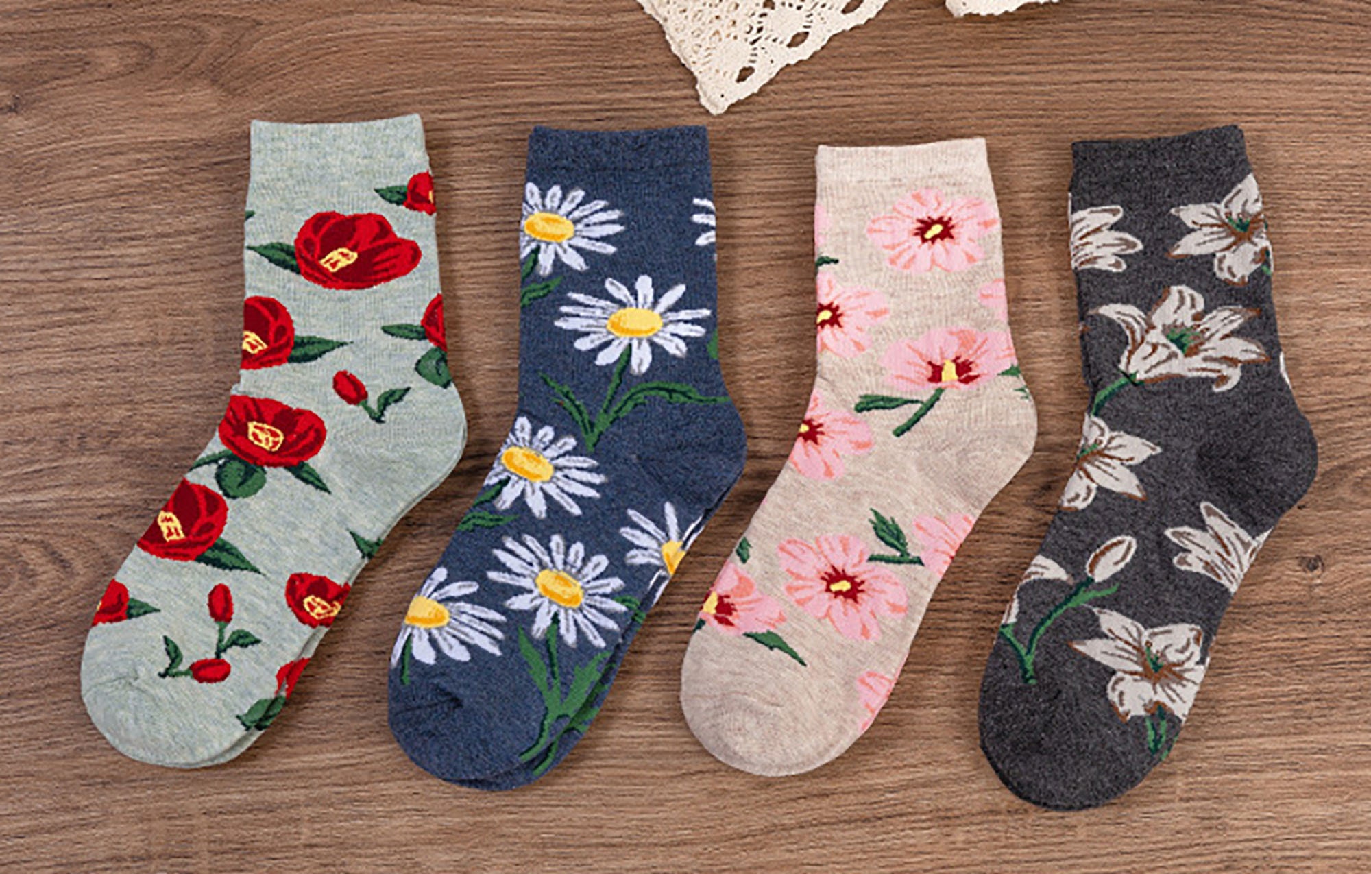 Big Flower Retro Style Women's SocksPlant Flower Pattern Etsy