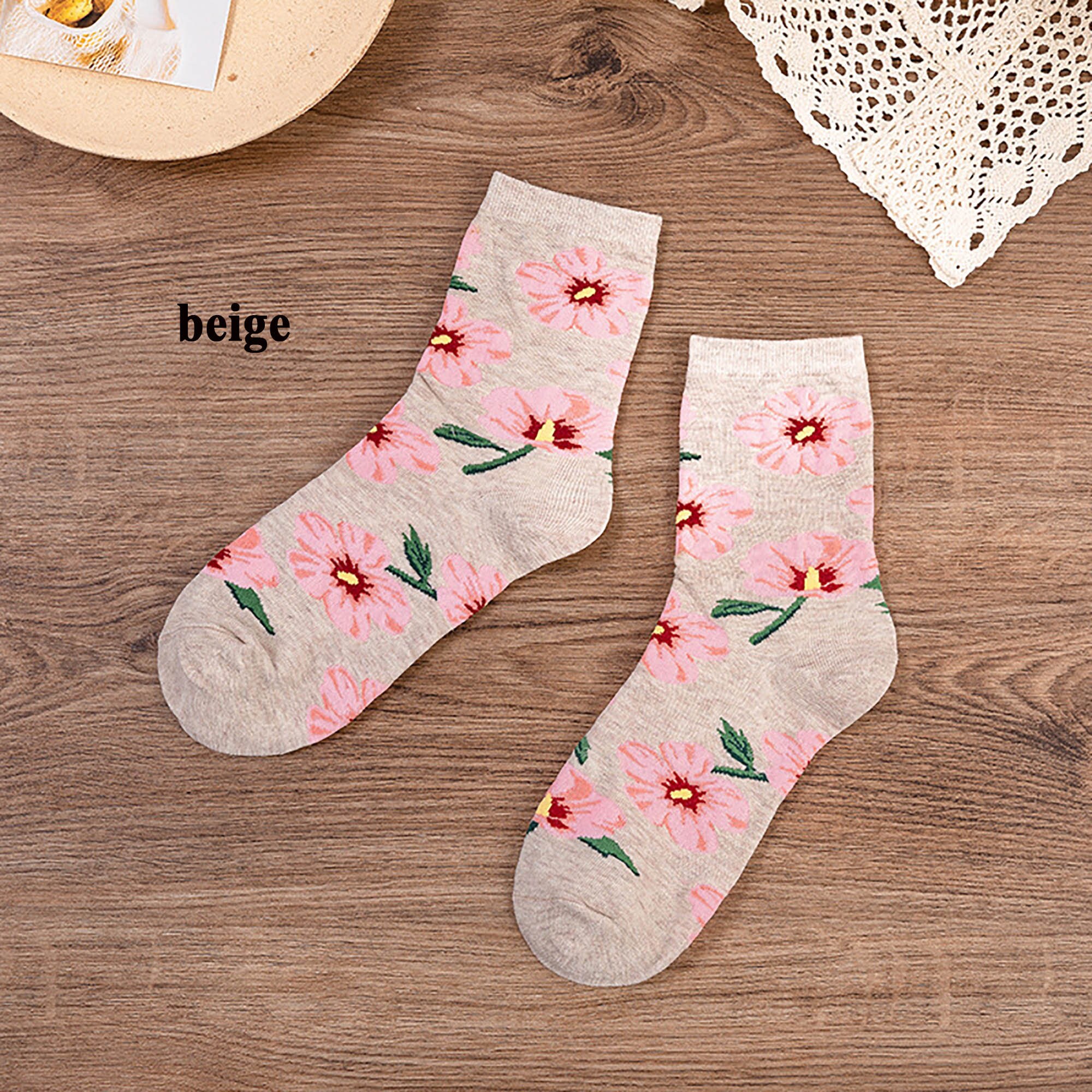 Big Flower Retro Style Women's SocksPlant Flower Pattern Etsy