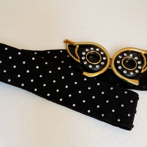 Stretch Elastic Belt Large Size Black Rhinestones Belt with Butterfly Buckle