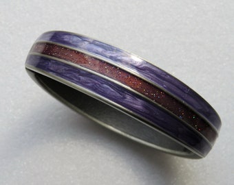 Vintage bangle bracelet Enamel Hinged Bracelet Jewelry gift for her Bangle Purple Enamel and Metal Silver Tone Bracelet Stacking bracelet