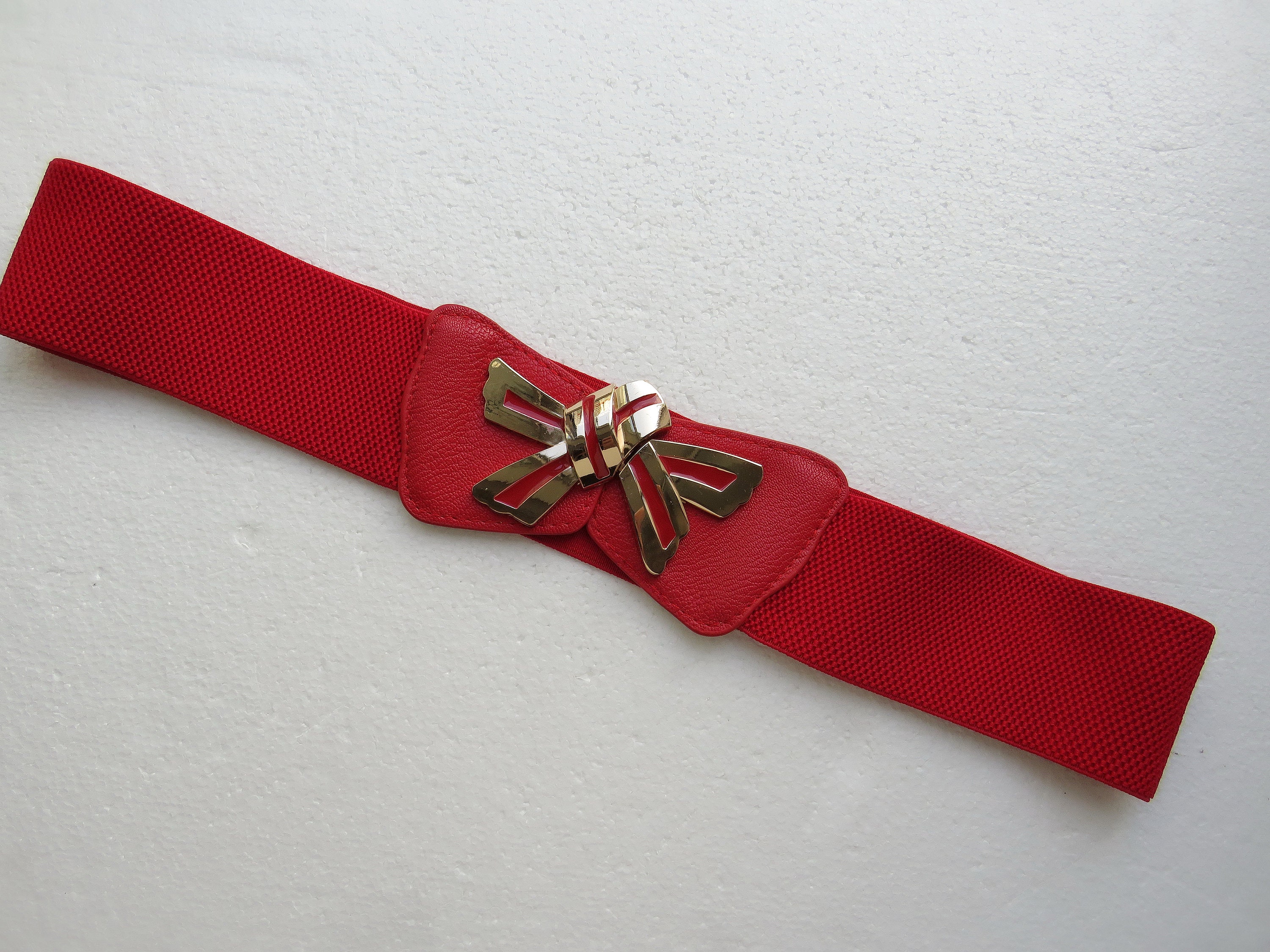 Stretch Elastic Belt With Gold Bow Buckle Wide Red Belt - Etsy