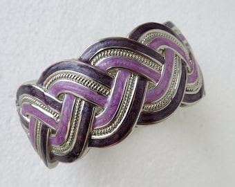Braid bracelet Vintage bangle bracelet Metal lilac enamel silver tone bracelet Hinged bracelet Jewelry Gift for her Cuff bracelet