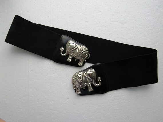 Stretch Elastic Belt Black Belt with Elephant Buc… - image 5