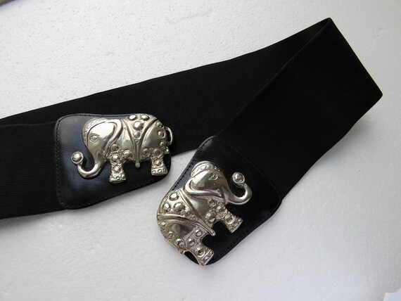 Stretch Elastic Belt Black Belt with Elephant Buc… - image 3
