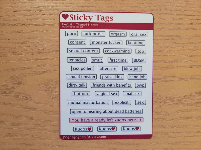 Fan Fiction Tag Sticker Blatt Smut/NSFW Tag Sheet