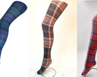 Collants imprimés TARTAN PLAID 4 couleurs, collants opaques, collants taille unique