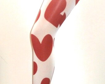 White Red Large Hearts Valentines Printed Tights Vintage 60's 70's Festival pop art Patterned Print Pantyhose