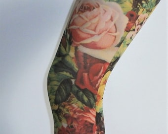 Vintage Rose Floral Printed Tights Full Foot Alternative Festival Funky 60&#39;s 70&#39;s 90&#39;s patterned pop art boho pantyhose one size