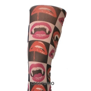 Lips Fangs Vampire Teeth Patterned Printed Tights Halloween Vintage pop art 60's 70's Andy Warhol