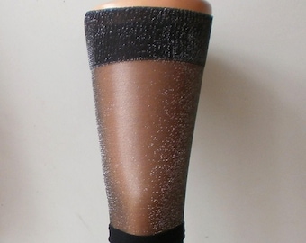 Lurex Thigh High Socks / Stockings: Black & Silver, Ribbed Knee High Hold Ups