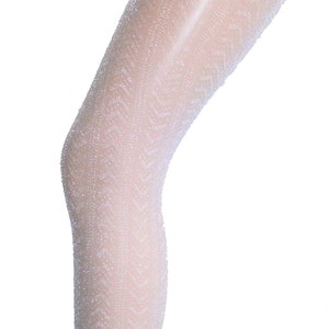 White Silver Sparkly Lurex Chevron Pattern Tights Christmas Retro pantyhose 40 DENIER 60&#39;s 70&#39;s metallic party pantyhose