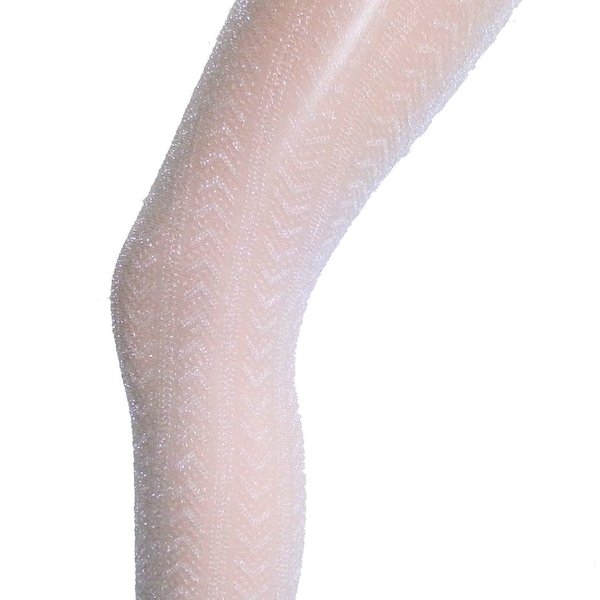 White Silver Sparkly Lurex Chevron Pattern Tights Christmas Retro pantyhose 40 DENIER 60's 70's metallic party pantyhose