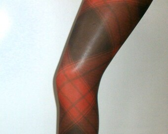 Diamond Check Argyle Tartan Printed Tights Opaque Hosiery PANTYHOSE Red Patterned One Size pantyhose