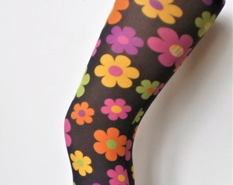 Collants imprimés Flower Power des années 60 Funky Trippy 60's 70's Hippie Alternative pop art rétro collants à motifs de marguerite