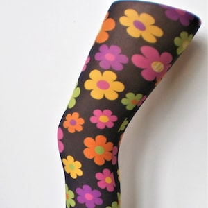 Sixties Flower Power Daisy Printed Tights Funky Trippy 60er 70er Hippie Alternative Pop Art Retro Gemusterte Strumpfhose