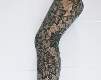 Black Grey Mix Woven Floral FISHNET Tights Net Hosiery PANTYHOSE pantyhose