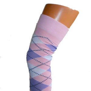 Argyle Scots Tartan Long Over Knee Socks: Pink, Lilac & White Cotton