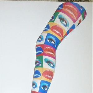 Lips Eyes 60's 70's Festival Tights Andy Warhol Vintage pop art Patterned Printed Funky Multi Print Pantyhose image 1