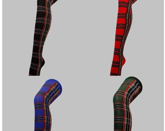 Tartan Check Over Knee Thigh High Scottish Overknee Socks 4 X Colours Women s One Size Etsy