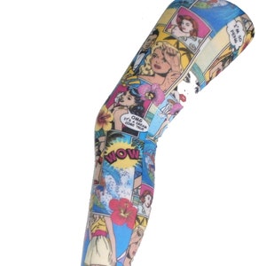 Comic Strip pop art Patterned Printed Festival Tights Retro Vintage Warhol Funky 60&#39;s 70&#39;s Multi Alternative Print pantyhose