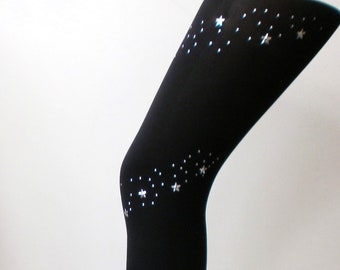 Black with Silver Star Studded Stud Tights Retro pantyhose 70 DENIER Funky 60's 70's Party Patterned Halloween pantyhose