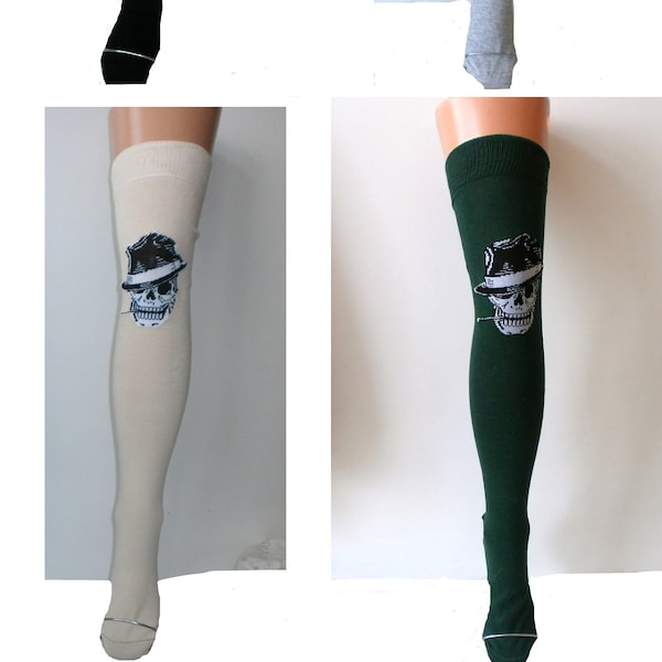 Skull with hat Over knee socks thigh high overknee Goth Punk 4 X Colours
