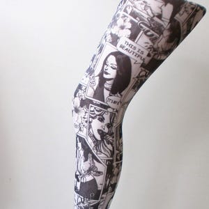 Comic Strip Tights: Pop Art Printed Pantyhose, Retro 60s 70s Style One Size 8-14 UK black white