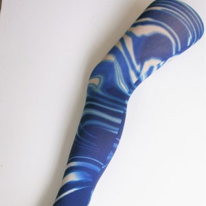 Blue White Sixties Swirly Patterned Printed Tights Festival Funky Trippy 60's 70's Alternative Funky pop art
