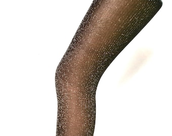 Black Gold Sparkly Lurex Ribbed Tights Retro pantyhose Christmas 60's 70's metallic party