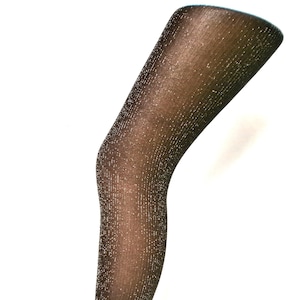 Black Gold Sparkly Lurex Ribbed Tights Retro pantyhose Christmas 60&#39;s 70&#39;s metallic party 8 - 14 UK