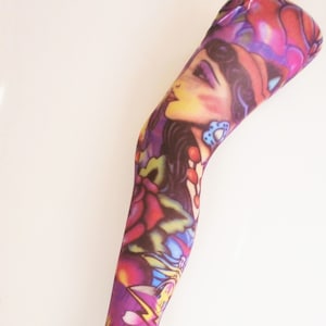 Geisha Girl with Flowers Tattoo pop art Patterned Printed Tights Andy Warhol Vintage  60's 70's 80's Multi Alternative Halloween