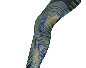 Blue Swirly Printed Tights Festival Funky 60's 70's Alternative Abstract pop art boho Patterned Vintage pantyhose