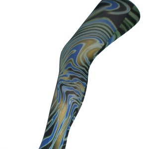 Blue Swirly Printed Tights Festival Funky 60's 70's Alternative Abstract pop art boho Patterned Vintage pantyhose