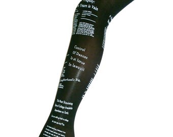 Newsprint Tights: Black Newspaper Opaque Pop Art Retro Pantyhose (One Size 8-12 UK)
