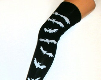 Bats Over Knee Socks Gothic Halloween Party Cosplay Goth Witch Wizard cotton Size 4 - 7 UK