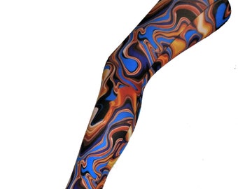 Swirly Orange Blue Printed Tights Festival 60's 70's 80's Abstract psychedelic Vintage pop art alternative pantyhose one size 8 - 14 Uk