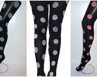 Big Spot Large Polka Dots Tights 80 Denier Thick pantyhose Funky 60's 70's 80's multi spots Patterned pop art 3 x colours pantyhose