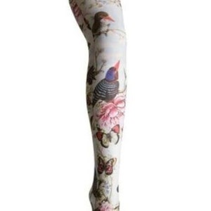 Garden Floral Bird Butterfly Paradise Patterned Printed Tights Funky 70's 80's 90's Vintage Festival pop art boho alternative One Size