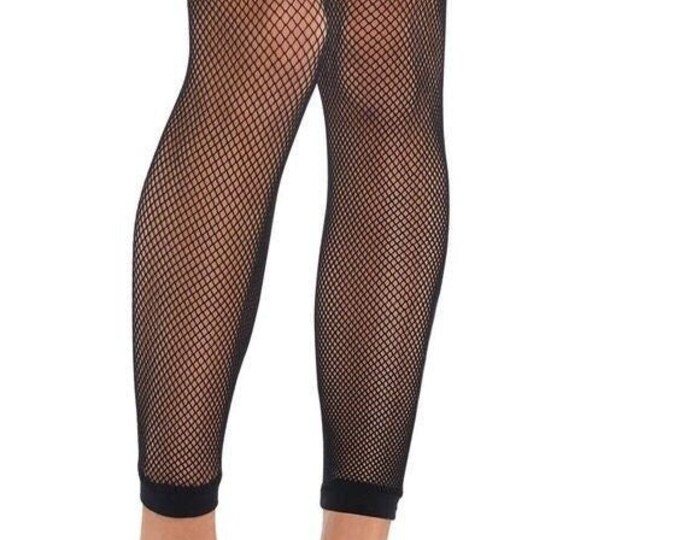 Black Fishnet to Waist FOOTLESS TIGHTS Pantyhose One Size Fish Net Mesh