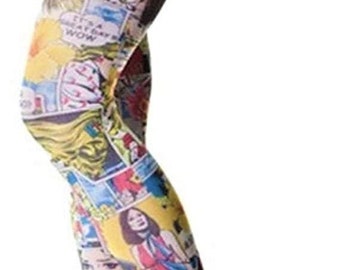 Comic Strip pop art Patterned Printed Full Foot Tights Retro Vintage Andy Warhol Funky 60's 70's Alternative 80 Denier