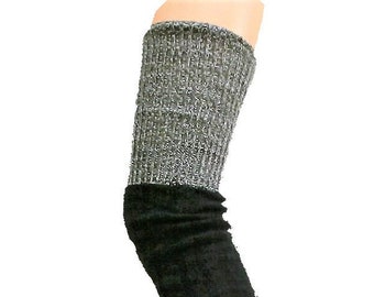 THIGH HIGH Sparkly Top Leg Warmers EXTRA Long Legwarmer Black / Grey Silver Lurex Dance Gym Yoga