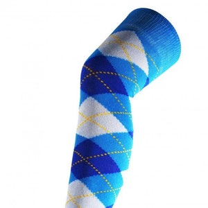 ARGYLE SCOTS Tartan Over Knee High Long Overknee Socks Cotton Argyll OTK One Size Turquoise Blue