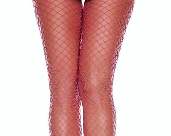 Hot Pink Neon Medium hole diamond fishnet tights fishnets Dance Rave Festival pantyhose