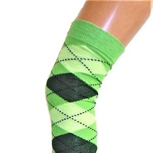 ARGYLE SCOTS Tartan Over Knee High Long Overknee Socks Cotton Argyll OTK One Size Green
