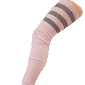 SPORTS ATHLETIC Cheerleader Thigh High Cotton Sock Tube Over Knee 3 Stripes UK Pink Grey