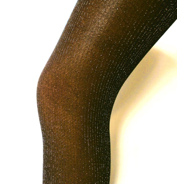 Black Gold Sparkly Lurex Ribbed Tights Retro pant… - image 2