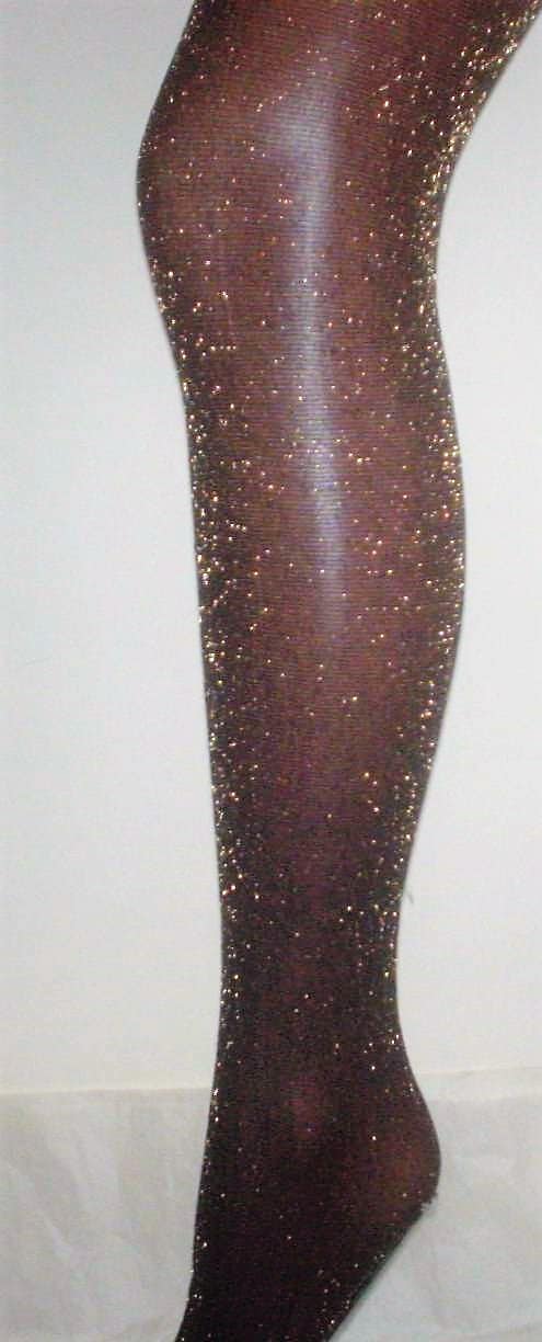 Schwarz Gold Glitzer Lurex Strumpfhose Retro Strumpfhose 40 DEN Funky 60er  70er Schwarz metallic Party Strumpfhose